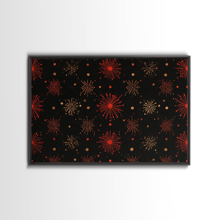 Red Gold Atomic Starburst Pattern Wall Art, Mid Century Modern Decor, Retro 1950s Poster, Black Wall Decor, MCM Geometric Art Print