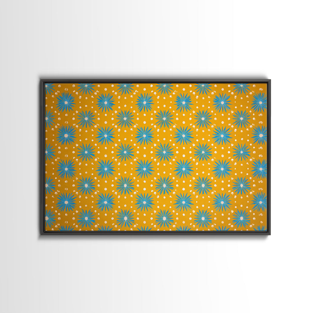 Mustard Teal Atomic Starburst Pattern Wall Art, Mid Century Modern Decor, Retro 1960s Poster, Yellow Wall Art, MCM Geometric Print