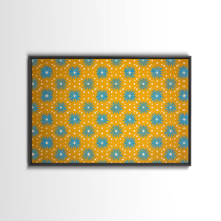 Mustard Teal Atomic Starburst Pattern Wall Art, Mid Century Modern Decor, Retro 1960s Poster, Yellow Wall Art, MCM Geometric Print