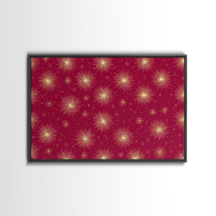Burgundy Gold Starburst Pattern Wall Art, Mid Century Modern Decor, Retro Atomic Poster, Red Wall Decor, MCM Geometric Art Print