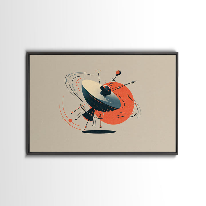 Atomic Sputnik Satellite Sculpture Wall Art, Mid Century Modern Poster, Orange Beige Retro Print, Geometric Space Home Decor