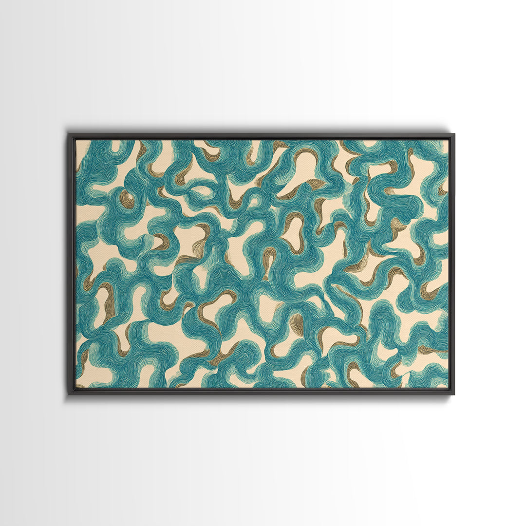 Teal Organic Maze Pattern Wall Art, Abstract Geometric Art Print, Modern Wall Decor, Coastal Boho Home Decor, MCM Artwork