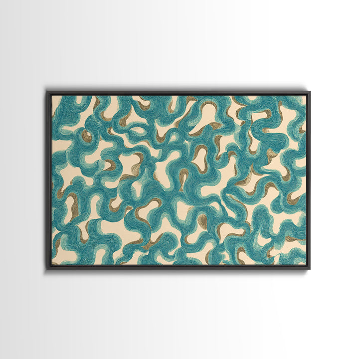 Teal Organic Maze Pattern Wall Art, Abstract Geometric Art Print, Modern Wall Decor, Coastal Boho Home Decor, MCM Artwork