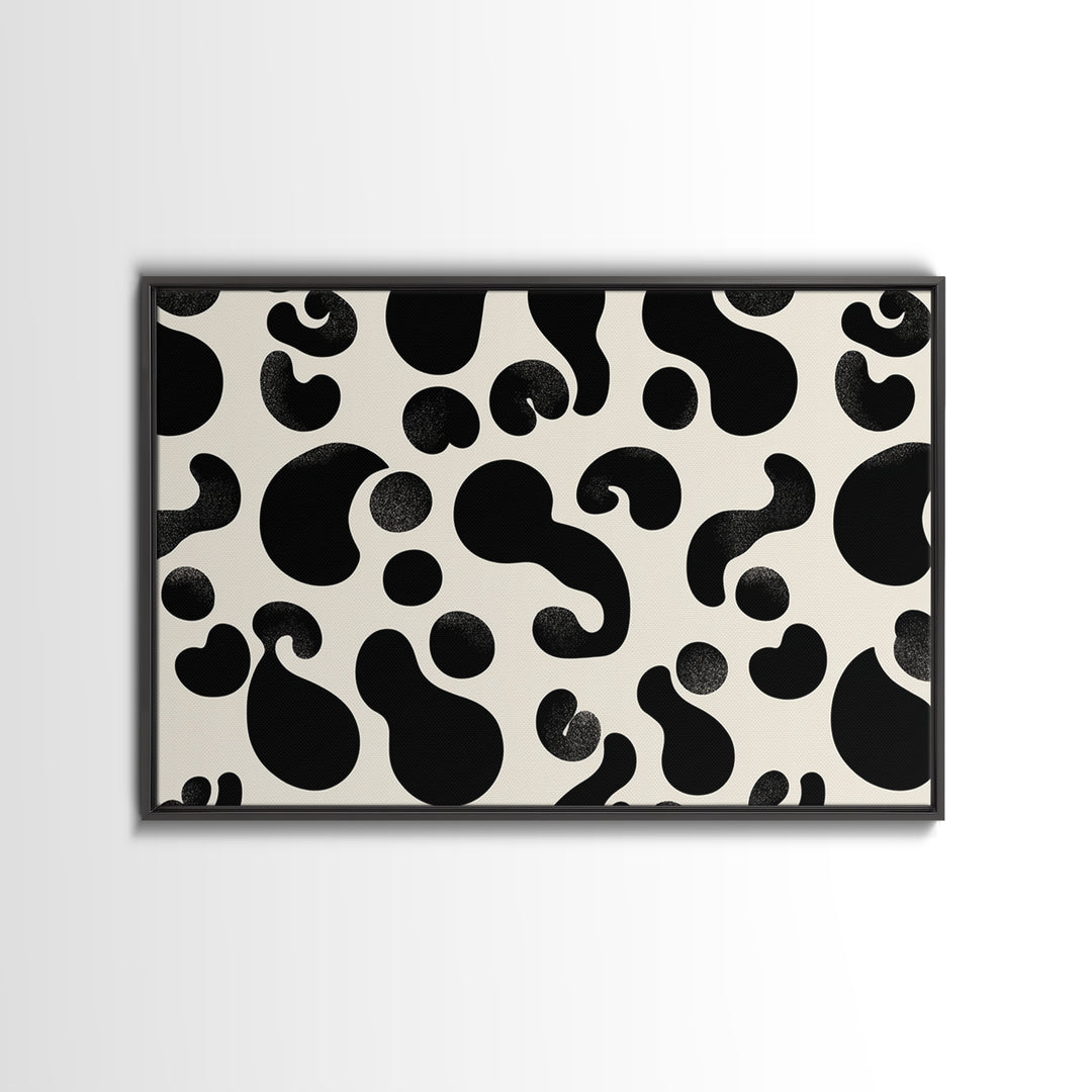 Black Cream Amoeba Shapes Wall Art, Minimalist Abstract Art, Modern Geometric Art Print, Retro Wall Decor, Bold MCM Decor