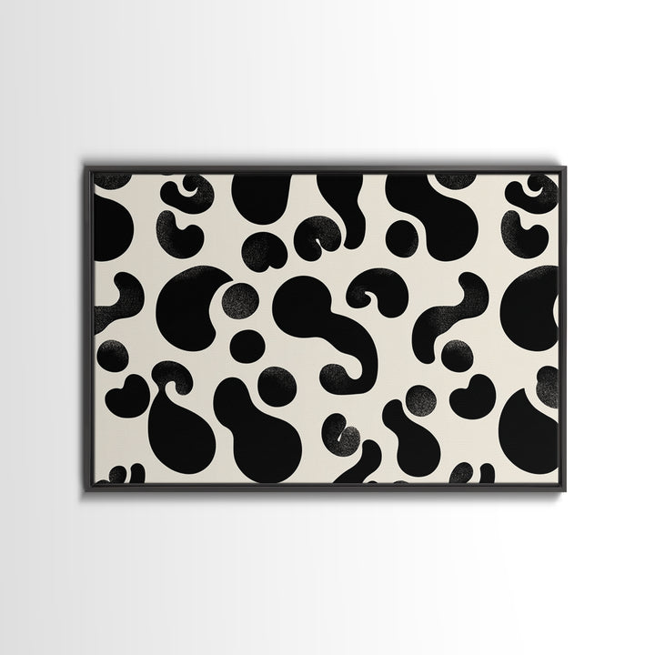 Black Cream Amoeba Shapes Wall Art, Minimalist Abstract Art, Modern Geometric Art Print, Retro Wall Decor, Bold MCM Decor