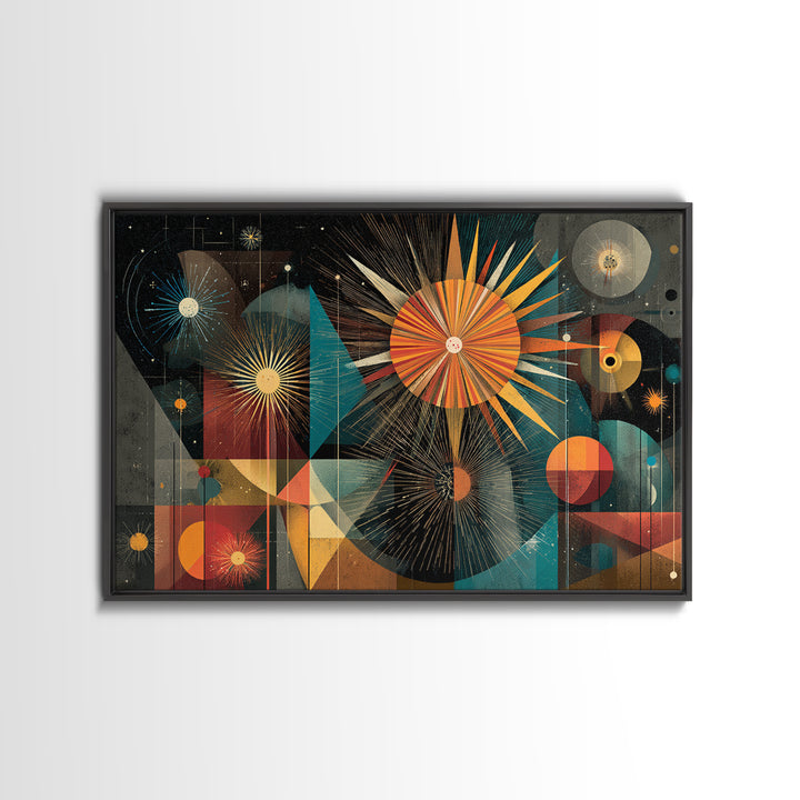 Colorful Atomic Sunburst Geometry Wall Art, Mid Century Modern Abstract Print, Retro MCM Decor, Bold Living Room Poster Gift