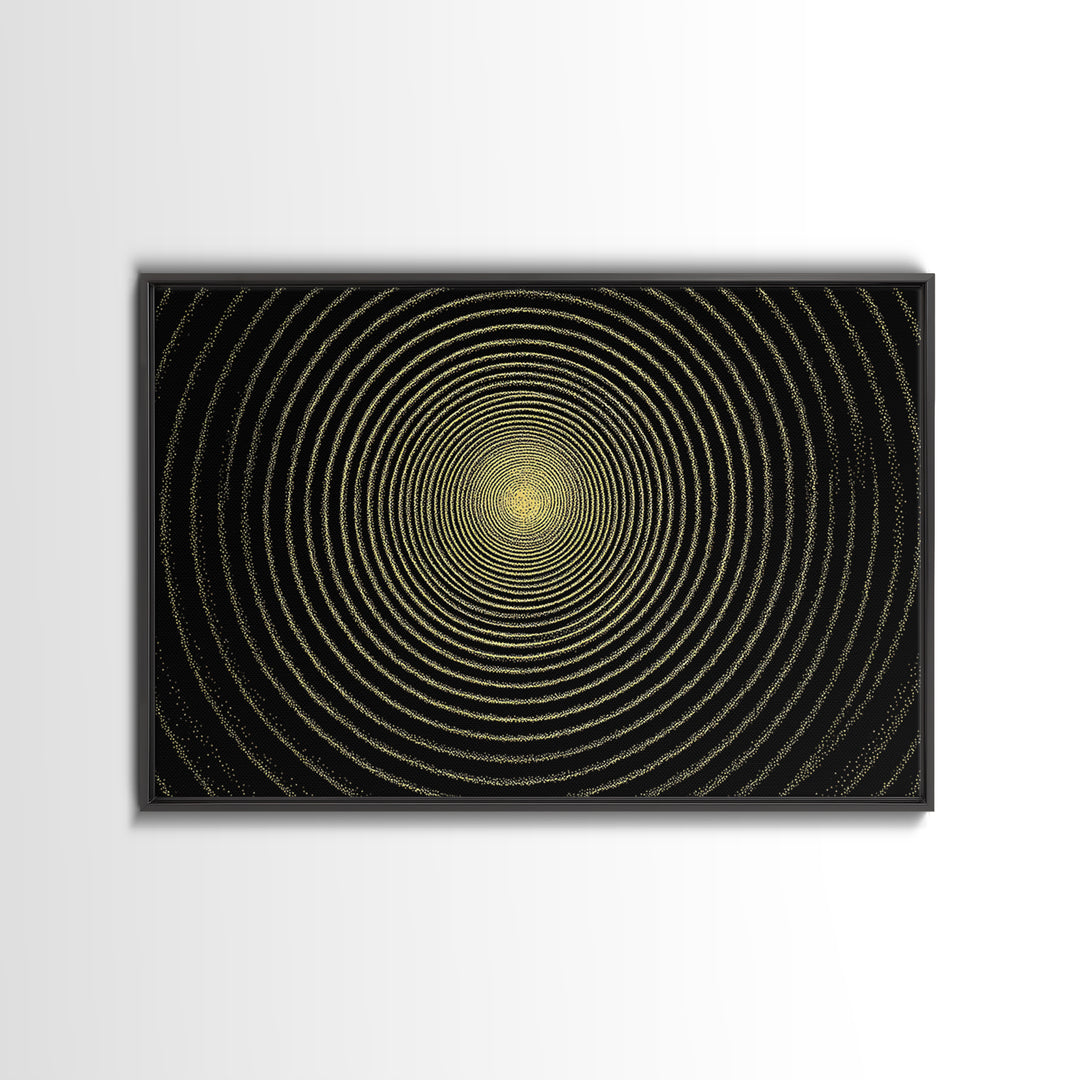 Golden Hypnotic Concentric Circles Wall Art, Black Op Art Print, Midcentury Modern Geometric Poster, Minimal Office Decor