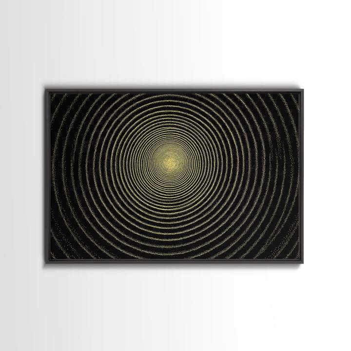 Golden Hypnotic Concentric Circles Wall Art, Black Op Art Print, Midcentury Modern Geometric Poster, Minimal Office Decor
