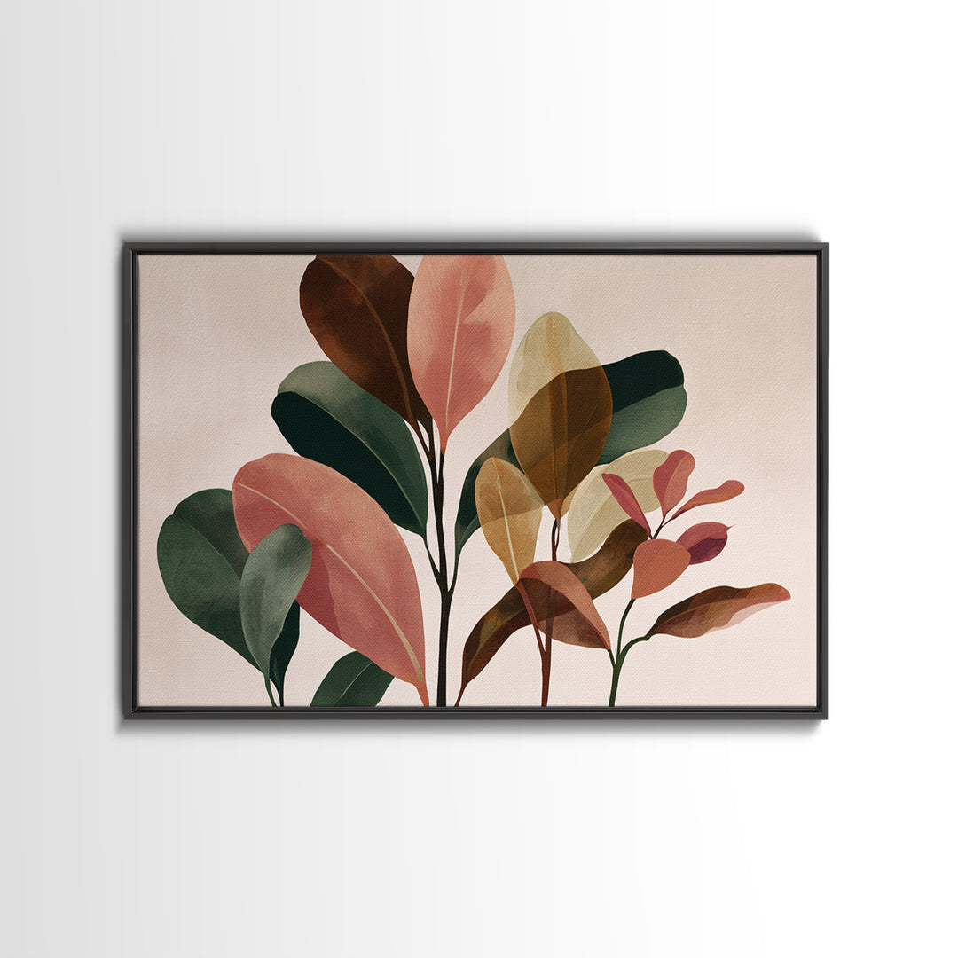 Soft Pink Brown Abstract Leaves Wall Art, Botanical Modern Art Print, Midcentury Home Decor For Bedroom Or Living Room Decor