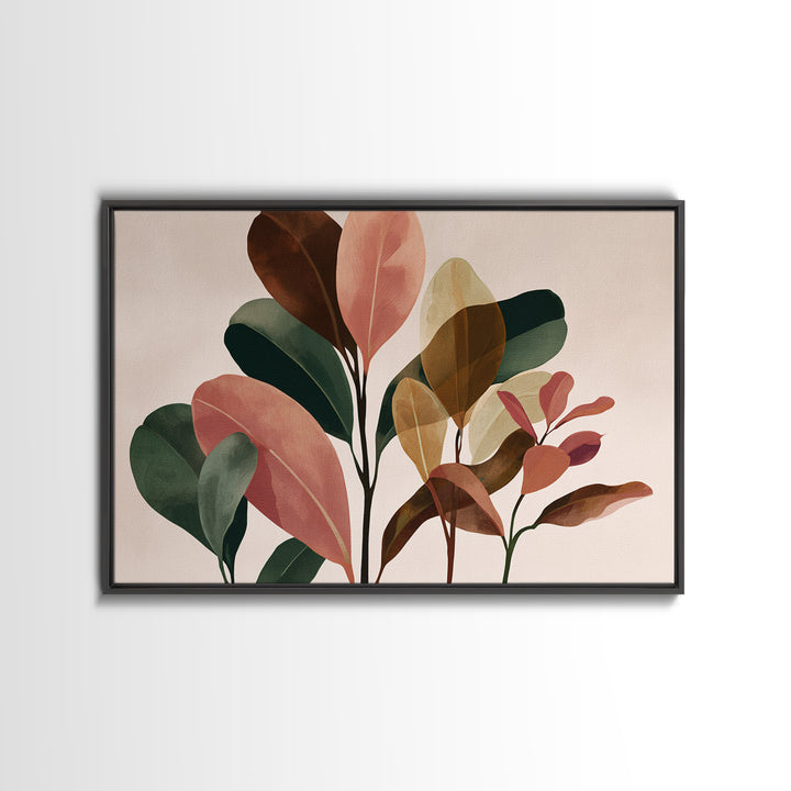 Soft Pink Brown Abstract Leaves Wall Art, Botanical Modern Art Print, Midcentury Home Decor For Bedroom Or Living Room Decor