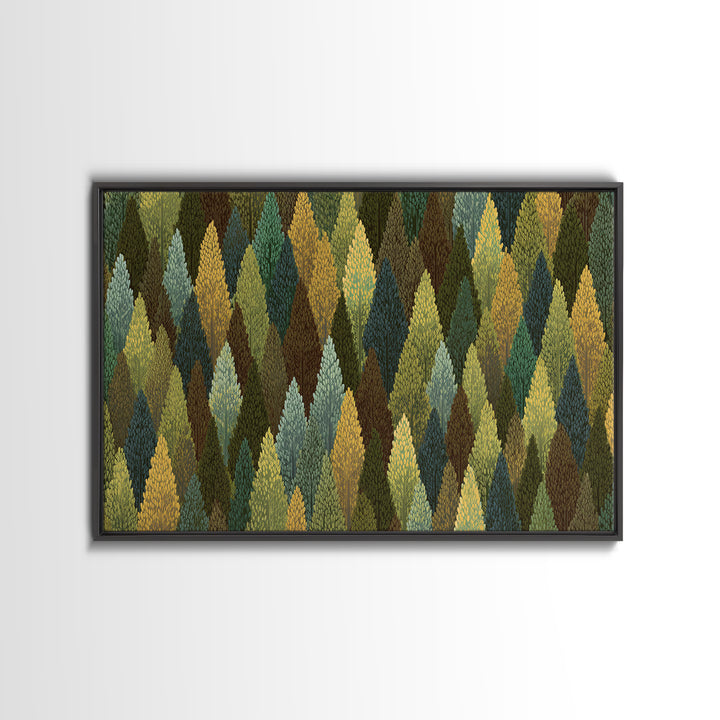 Textured Green Gold Forest Wall Art, Scandinavian Midcentury Modern Art Print, Nature Landscape Decor For Living Room Office