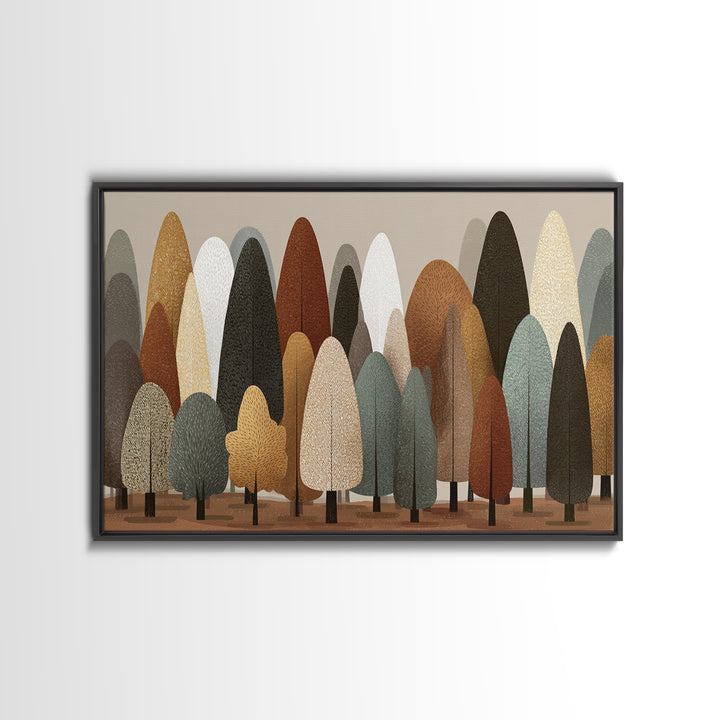 Neutral Earth Tone Stylized Trees Wall Art, Scandinavian Midcentury Modern Canvas Print, Minimalist Forest Decor For Home