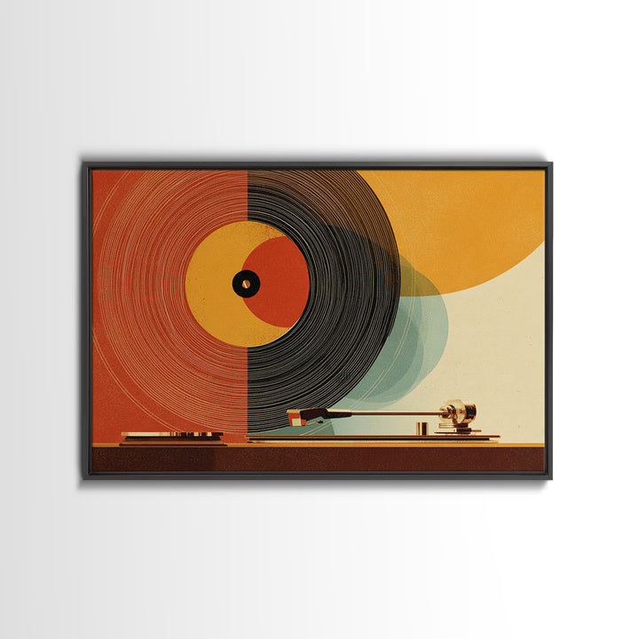 Orange Vinyl Turntable Abstract Wall Art, Mid Century Modern Music Poster, Retro Record Player Decor, Bold MCM Home Decor