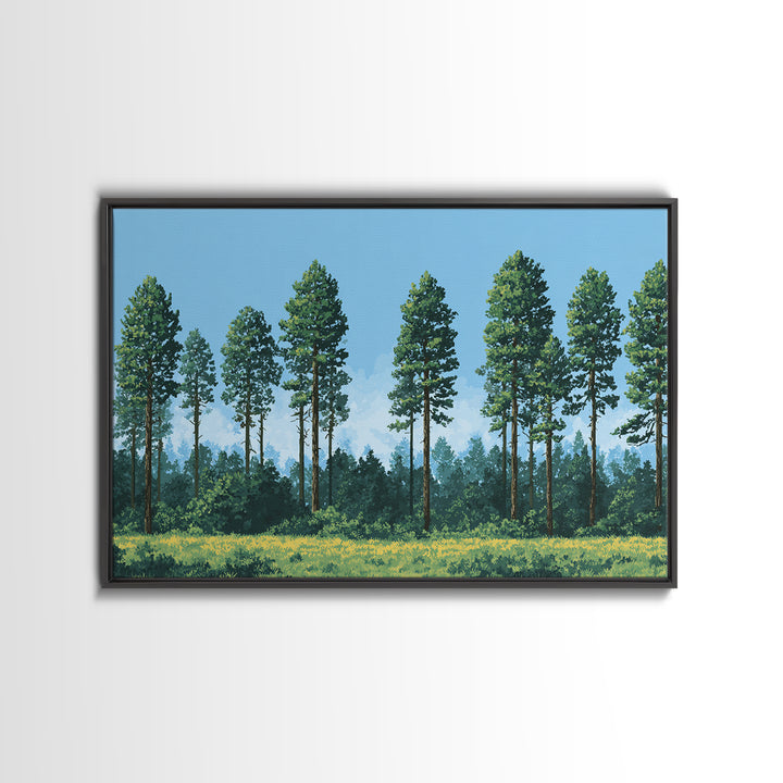 Tall Pine Forest Meadow Wall Art, Nature Landscape Canvas Print, Midcentury Modern Decor For Cabin Living Room Office Art