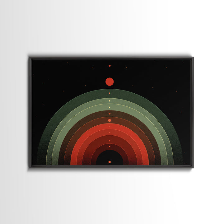 Red Planet Arc Canvas Print, Midcentury Modern Abstract Art, Atomic Geometric Wall Decor, Space Retro Poster For Home Decor