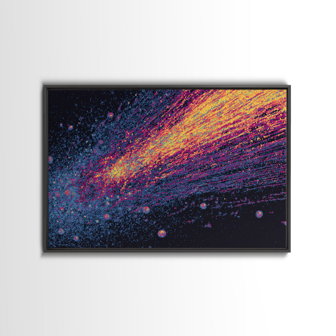 Magenta Gold Comet Trail Across Deep Space Wall Art, Modern Abstract Art Print, Cosmic Retro Poster, Colorful Home Decor