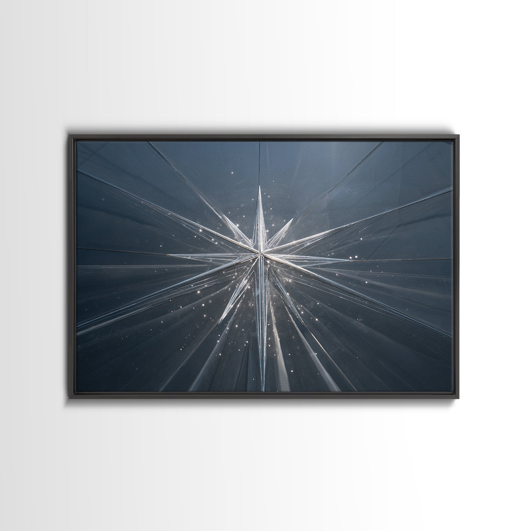 Silver Starburst In Blue Glass Tunnel Wall Art, Modern Abstract Art Print, Minimalist Geometric Decor, Statement Home Office