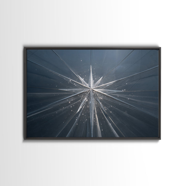Silver Starburst In Blue Glass Tunnel Wall Art, Modern Abstract Art Print, Minimalist Geometric Decor, Statement Home Office