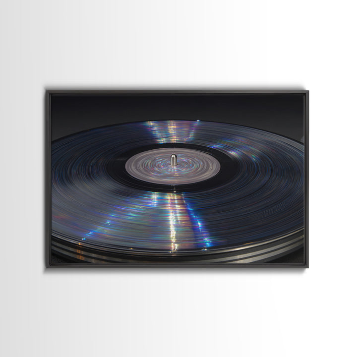 Iridescent Vinyl Record Macro Wall Art, Modern Music Photography Print, Retro Turntable Decor, Minimal Black Home Decor