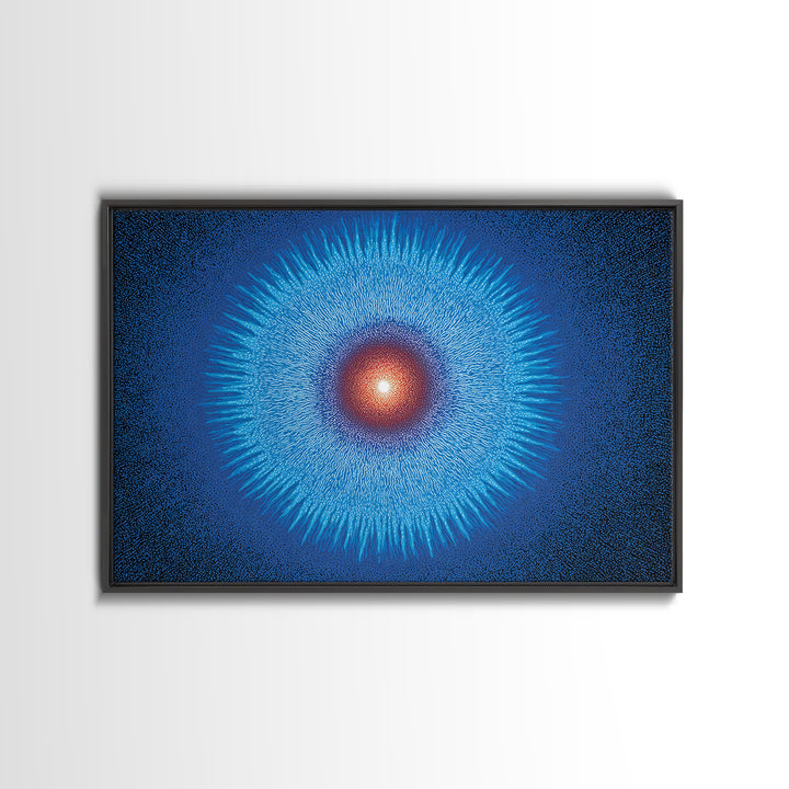 Electric Blue Cosmic Sun Burst, Abstract Wall Art, Midcentury Modern Canvas Print, Space Poster For Modern Home Office Decor
