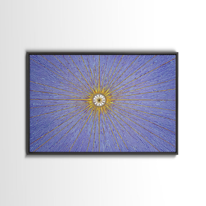 Blue Gold Radial Starburst Clock Canvas Print, Mid Century Modern Wall Decor, Atomic Retro Art Print, MCM Home Decor, Living Room Artwork