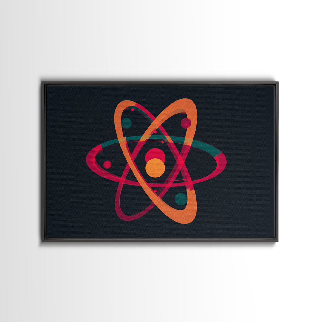 Retro Atomic Orbit On Black Canvas Print, Midcentury Modern Art, Space Abstract Art, MCM Wall Decor For Home Office Or Den