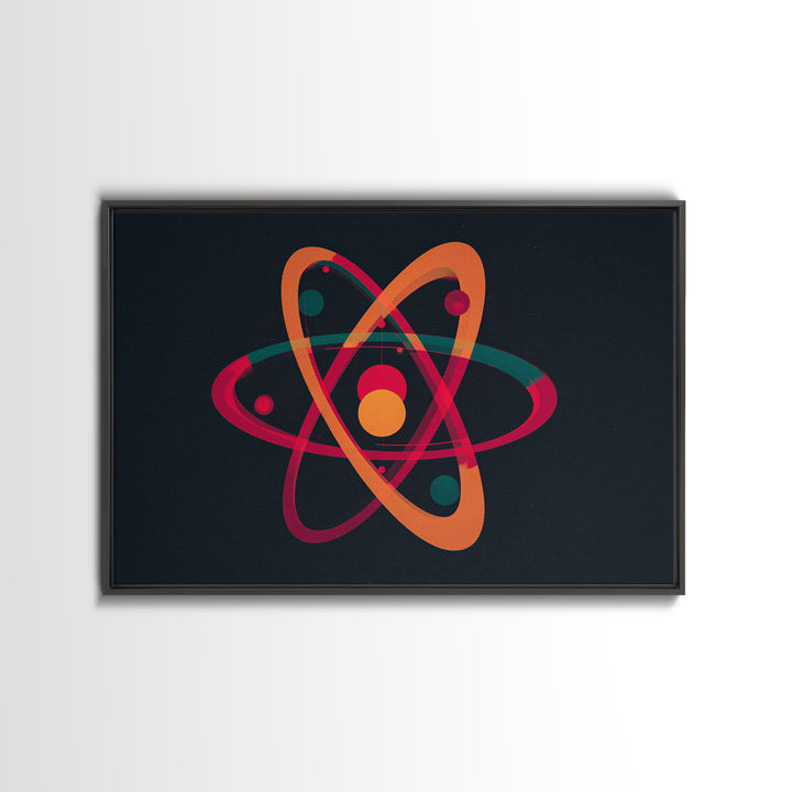 Retro Atomic Orbit On Black Canvas Print, Midcentury Modern Art, Space Abstract Art, MCM Wall Decor For Home Office Or Den