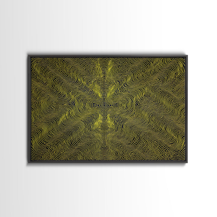Yellow Topographic Line Optical Wall Art, Modern Abstract Op Art Print, Black Geometric Decor, Trippy Minimal Poster For Living Room