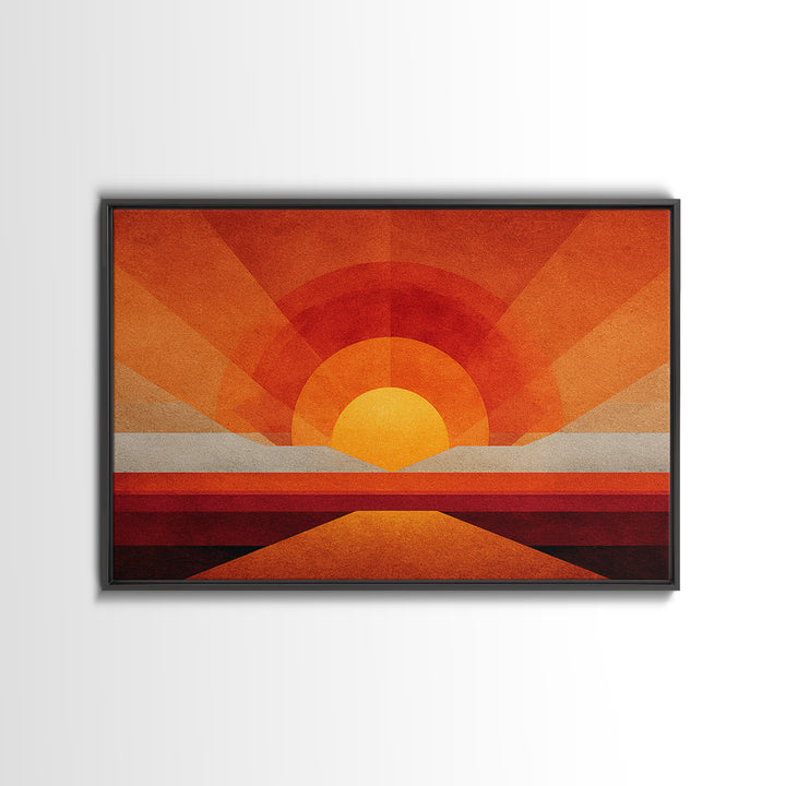Orange Desert Sun Road Wall Art, Midcentury Modern Poster, Abstract Geometric Landscape, Burnt Orange Home Decor, Canvas Print