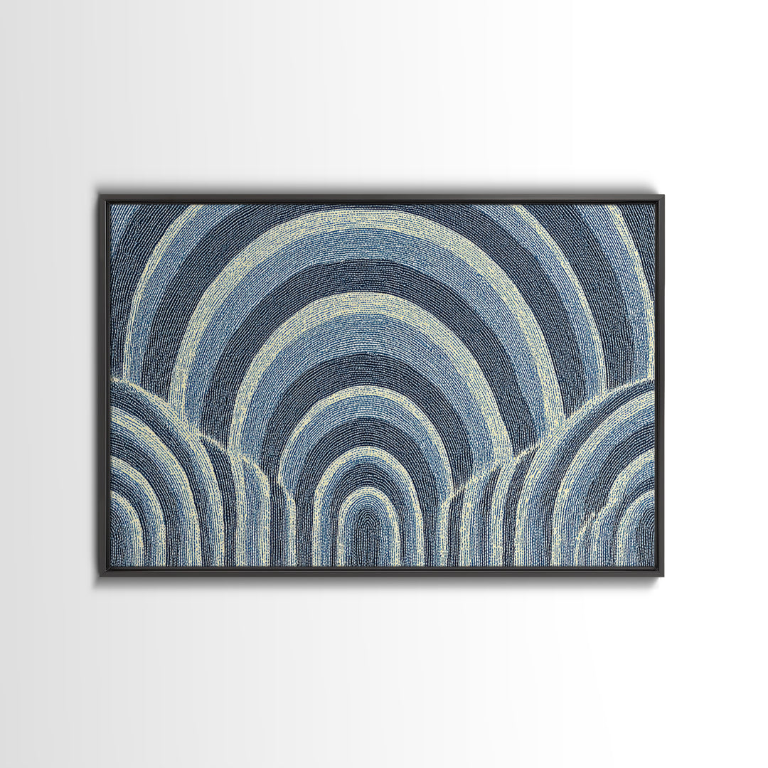 Blue Arched Concentric Lines Canvas Print, Modern Geometric Wall Art, Scandinavian Abstract Decor, Minimal MCM Poster Print