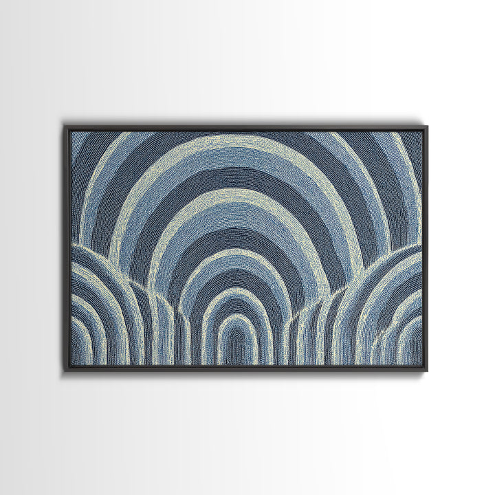 Blue Arched Concentric Lines Canvas Print, Modern Geometric Wall Art, Scandinavian Abstract Decor, Minimal MCM Poster Print