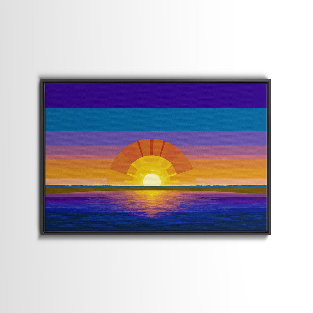 Geometric Ocean Sunset Wall Art, Midcentury Modern Art Print, Colorful Retro Wall Decor, Coastal Living Room Poster Gift