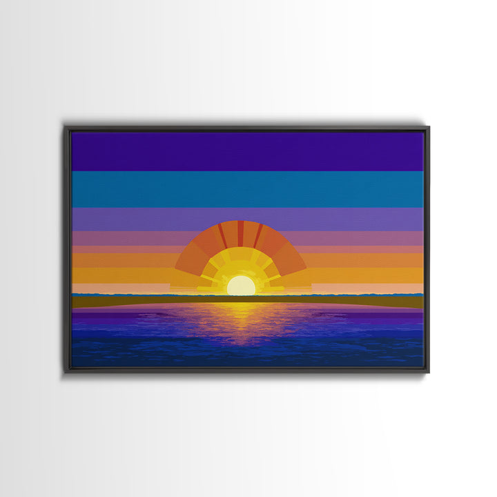 Geometric Ocean Sunset Wall Art, Midcentury Modern Art Print, Colorful Retro Wall Decor, Coastal Living Room Poster Gift