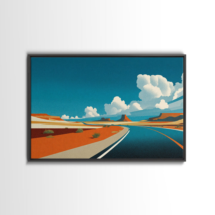 Retro Desert Highway Wall Art, Southwestern Road Landscape, Vintage Travel Poster Style, Mid Century Modern Canvas Print