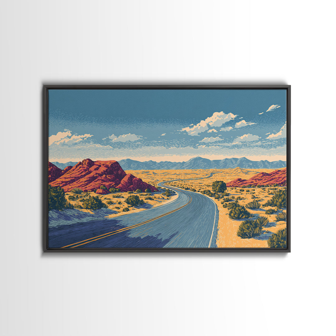 Red Rock Desert Highway Canvas Print, Midcentury Modern Art, Retro Travel Poster, Southwestern Decor, Scenic Wall Decor Gift