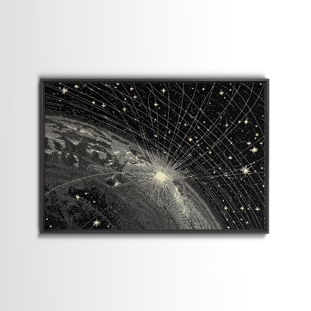 Black And White Earth Sunrise Wall Art, Celestial Space Illustration, Minimalist Art Print, Constellation Poster Decor Gift