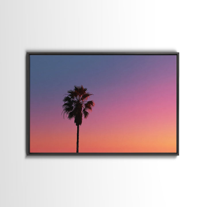Palm Tree Sunset Silhouette Wall Art, Pink Orange Tropical Canvas Print, Retro Coastal Decor, California Art Print, Living Room Decor