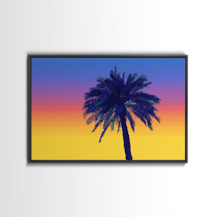 Vibrant Rainbow Palm Tree Wall Art, Mid Century Modern Canvas Print, Tropical Sunset Poster, Colorful Palm Springs Decor