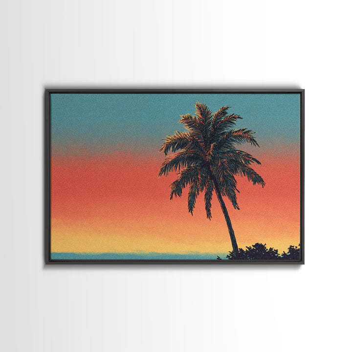 Textured Palm Sunset Wall Art, Retro Tropical Canvas Print, Midcentury Modern Decor, California Poster, Coastal Home Decor