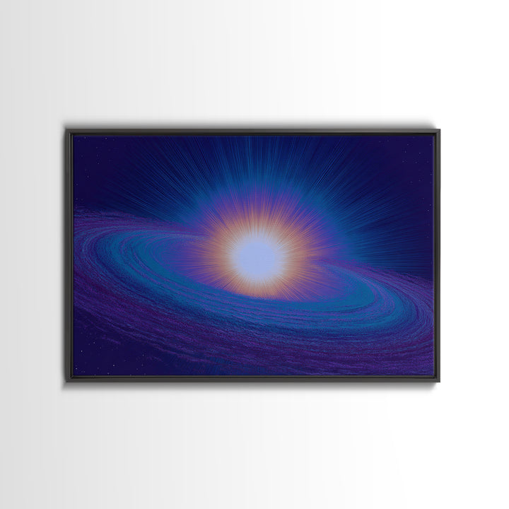Radiant Cosmic Galaxy Ring Wall Art, Retro Sci Fi Space Poster, Blue Purple Modern Abstract Art, Mid Century Decor Print