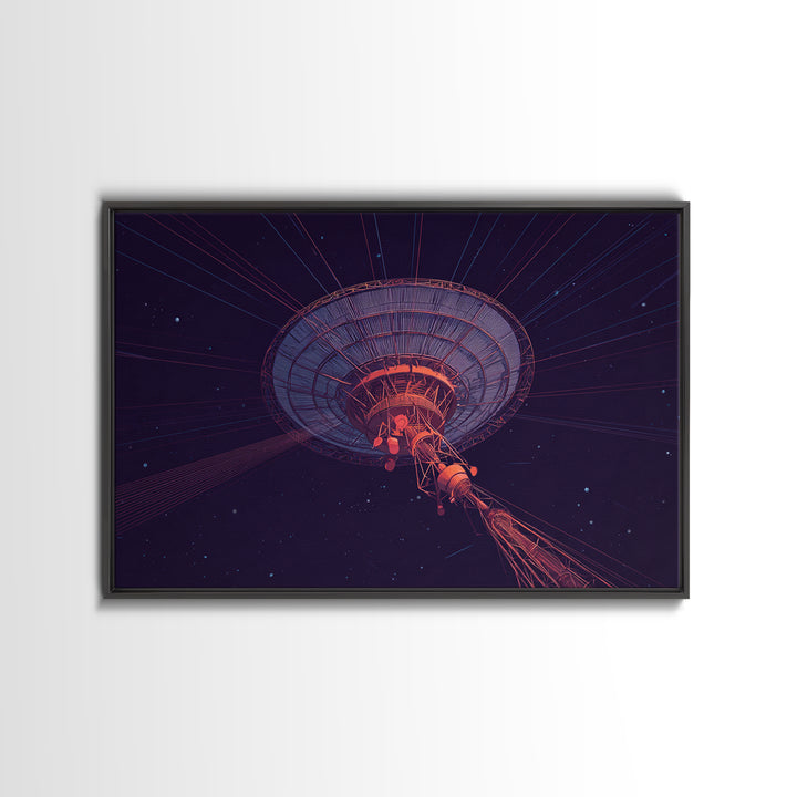 Deep Space Radio Telescope Wall Art, Purple Starry Observatory Dish, Retro Sci Fi Poster, Modern Abstract Canvas Print Decor