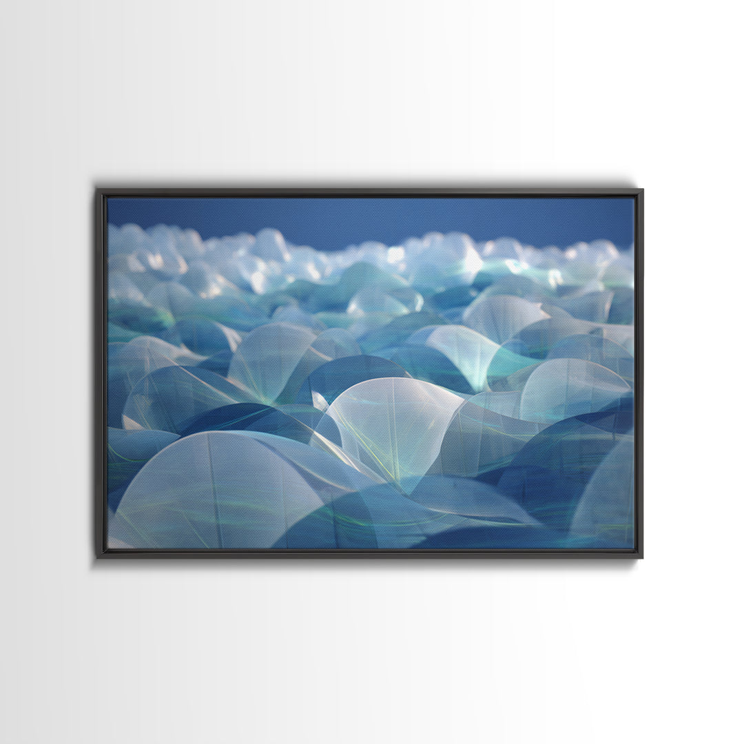Blue Translucent Dome Landscape Abstract Canvas Print, Modern Wall Art, Cool Minimalist Ocean Ice Blue Bedroom Decor Poster