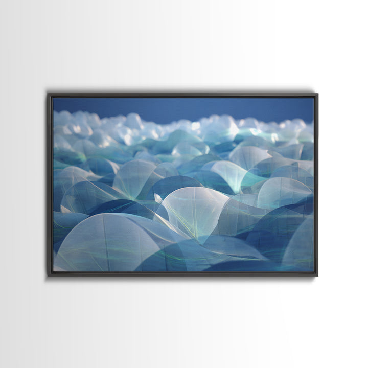 Blue Translucent Dome Landscape Abstract Canvas Print, Modern Wall Art, Cool Minimalist Ocean Ice Blue Bedroom Decor Poster