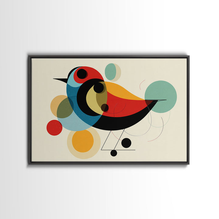 Abstract Midcentury Bird Wall Art, Colorful Circle Shapes Poster, Modern Geometric Art Print, Playful Retro Nursery Home Decor