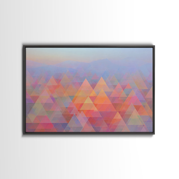 Pastel Triangle Mountain Landscape Wall Art, Geometric Abstract Art, Midcentury Modern Living Room Decor, Colorful Canvas Print