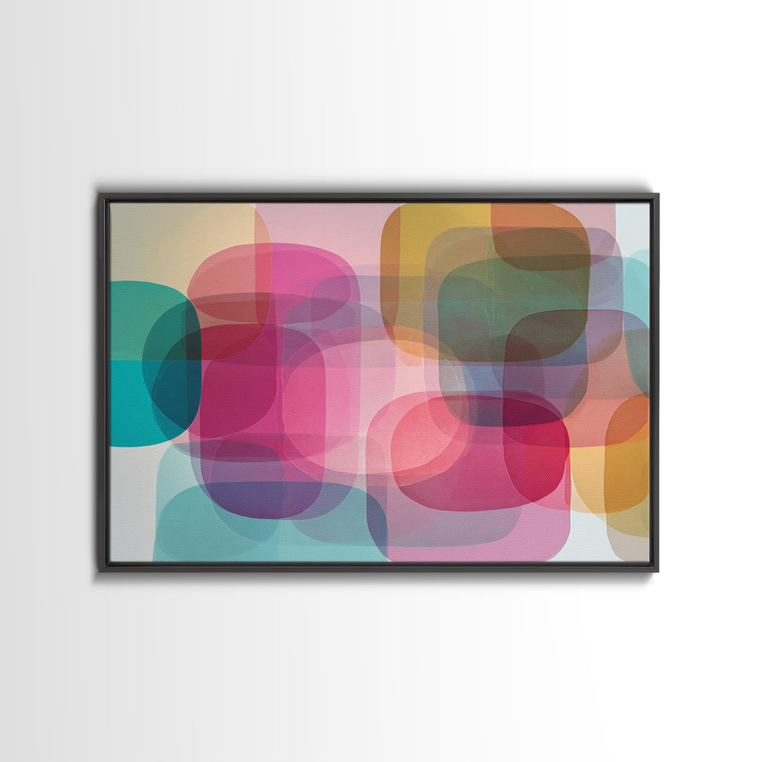 Colorful Translucent Rounded Rectangle Abstract Wall Art, Modern Geometric Art Print, Pink Teal Bauhaus Home Decor Poster