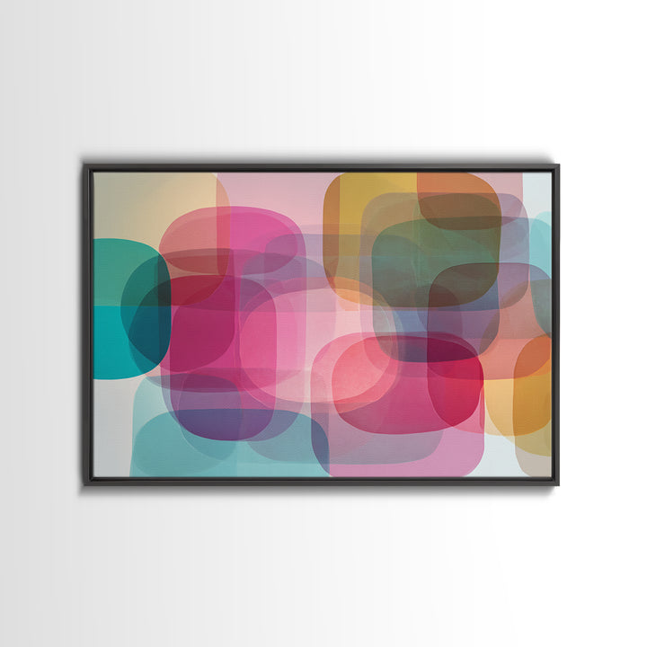 Colorful Translucent Rounded Rectangle Abstract Wall Art, Modern Geometric Art Print, Pink Teal Bauhaus Home Decor Poster