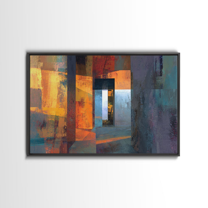 Orange Teal Abstract Doorway Wall Art, Midcentury Modern Art, Geometric Wall Decor, Modern Abstract Art, Living Room Decor