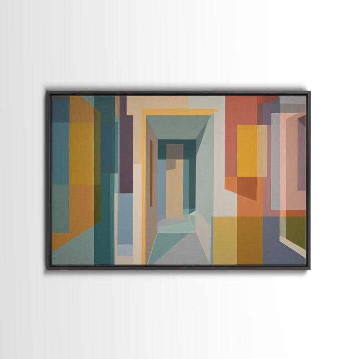 Pastel Abstract Hallway Canvas Print, Midcentury Modern, Geometric Poster, Modern Wall Decor, Minimalist Decor, Home Office Art