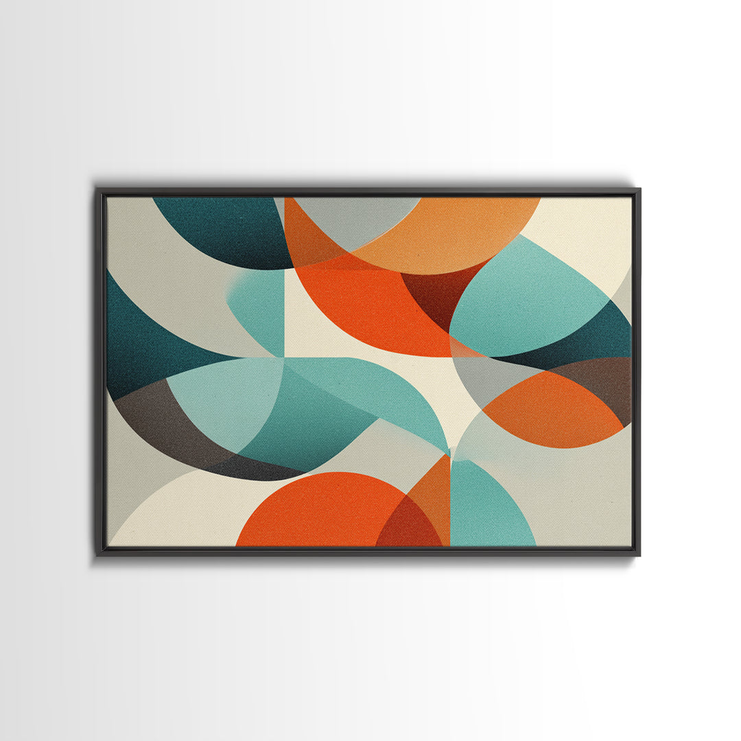 Orange Teal Circle Abstract Wall Art, Midcentury Modern Art, Geometric Shapes Art, Modern Art Print, Retro Wall Decor, Home Decor